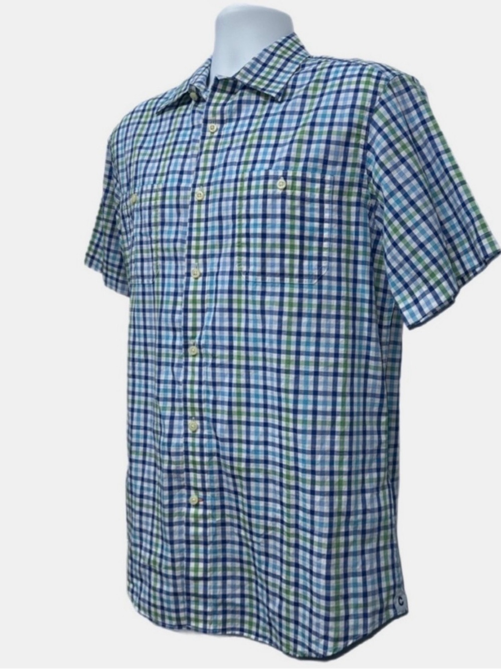 Daniel Cremieux Short Sleeve 38 Classic Button Down | Blue Plaid | Men’s- Medium